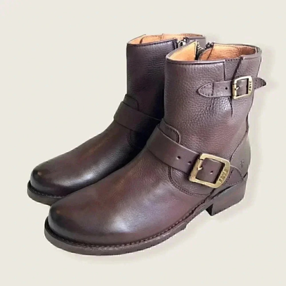 Frye Vicky Belt Buckle Leather Combat Ankle Boot - Picture 9 of 13